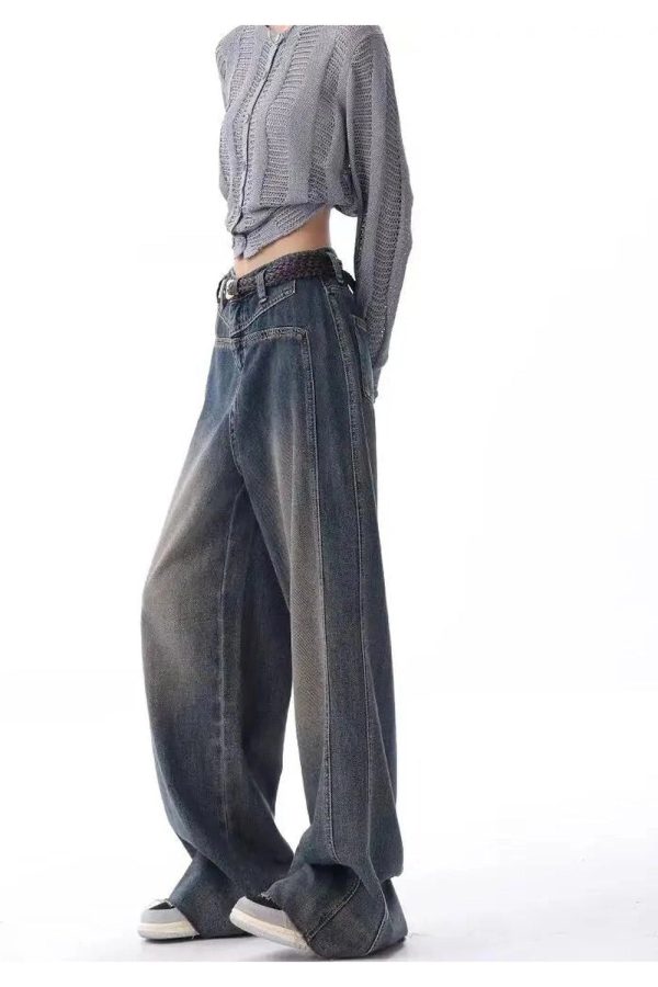 Vintage Washed Wide-Leg Jeans for Y2K Fashion, 2000s Style Outfits