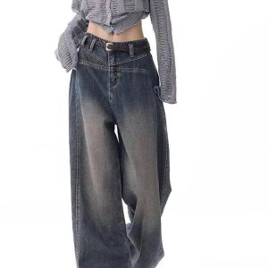 Vintage Washed Wide-Leg Jeans for Y2K Fashion, 2000s Style Outfits