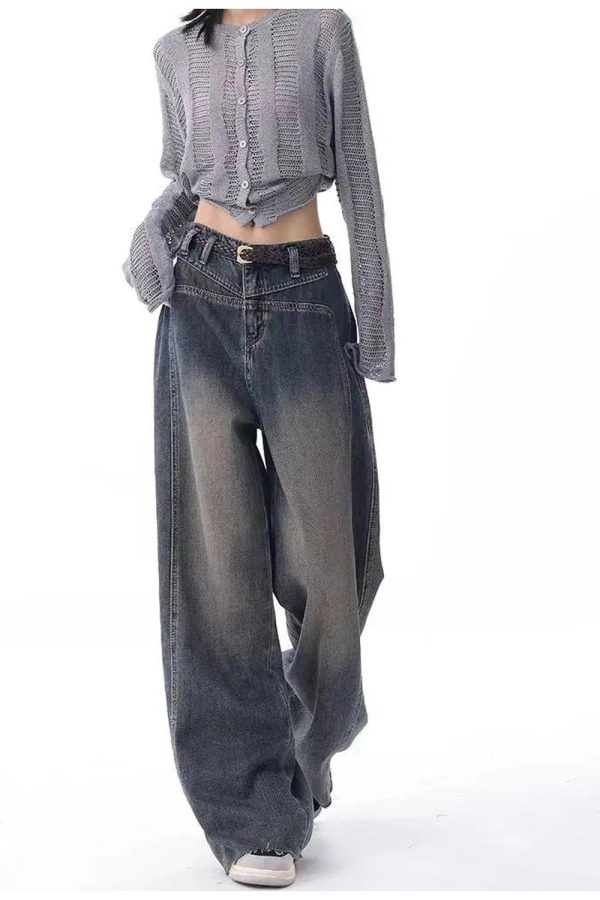 Vintage Washed Wide-Leg Jeans for Y2K Fashion, 2000s Style Outfits