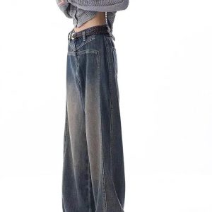 Vintage Washed Wide-Leg Jeans for Y2K Fashion, 2000s Style Outfits