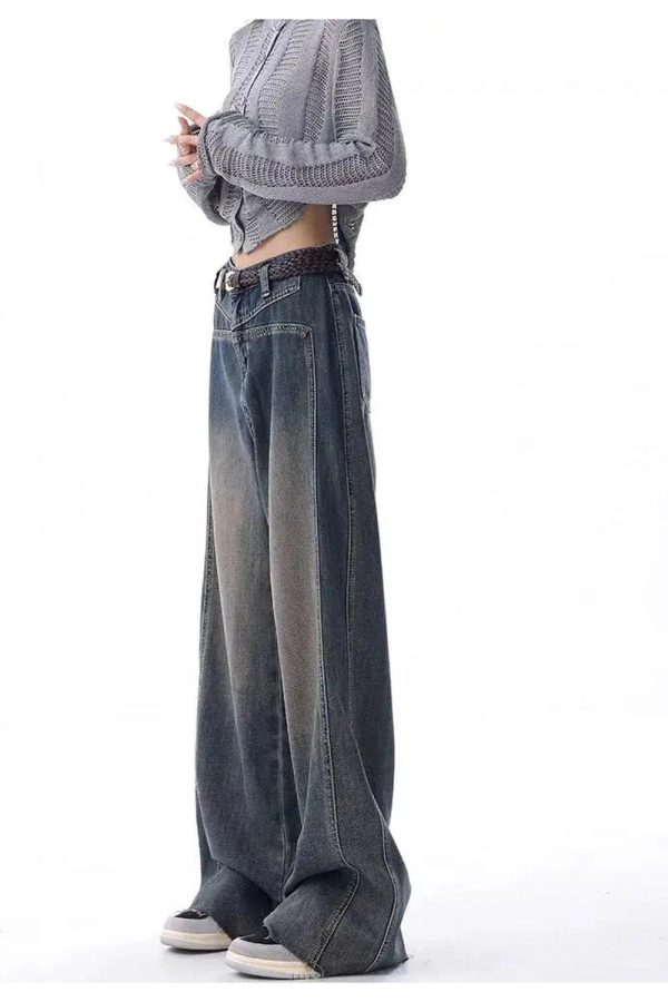 Vintage Washed Wide-Leg Jeans for Y2K Fashion, 2000s Style Outfits