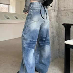 Vintage Washed Wide-Leg Jeans for Y2K Fashion, 2000s Style Outfits