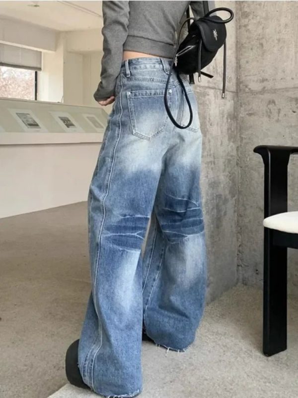 Vintage Washed Wide-Leg Jeans for Y2K Fashion, 2000s Style Outfits