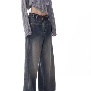 Vintage Washed Wide-Leg Jeans for Y2K Fashion, 2000s Style Outfits