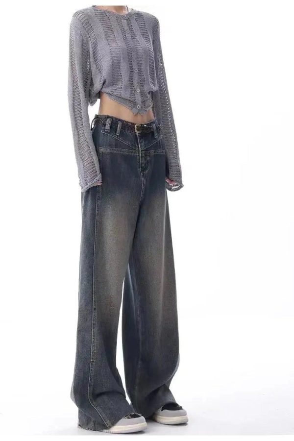 Vintage Washed Wide-Leg Jeans for Y2K Fashion, 2000s Style Outfits