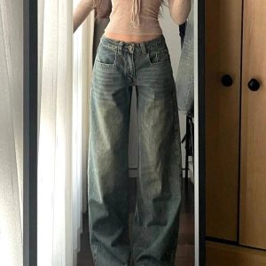 Vintage Washed Wide-Leg Jeans for Y2K Fashion, 2000s Style Outfits