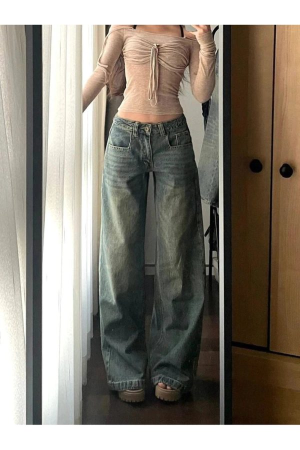 Vintage Washed Wide-Leg Jeans for Y2K Fashion, 2000s Style Outfits