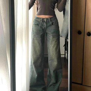 Vintage Washed Wide-Leg Jeans for Y2K Fashion, 2000s Style Outfits