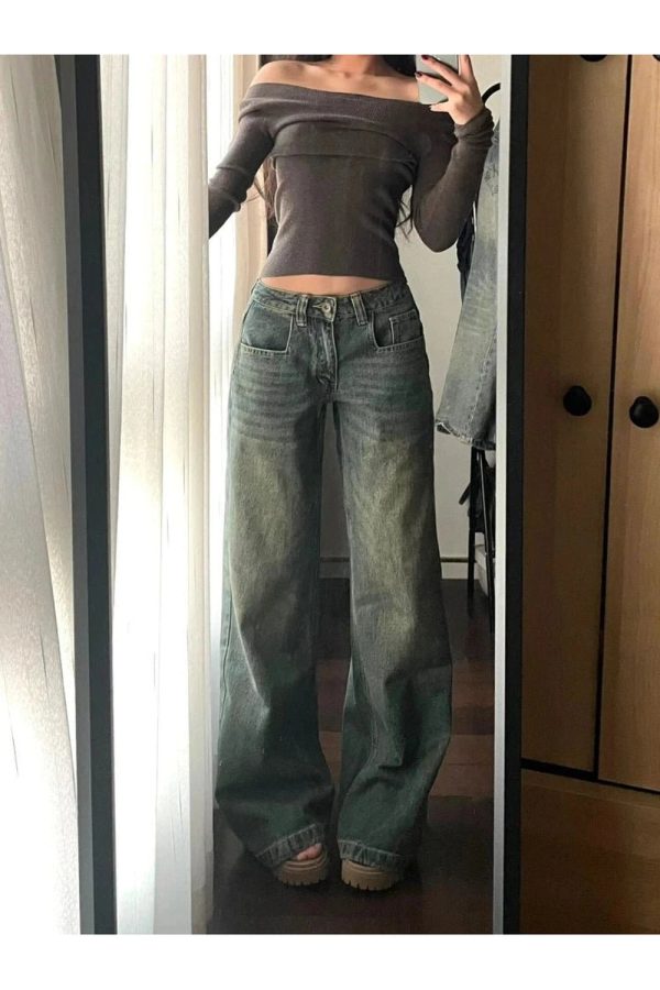 Vintage Washed Wide-Leg Jeans for Y2K Fashion, 2000s Style Outfits