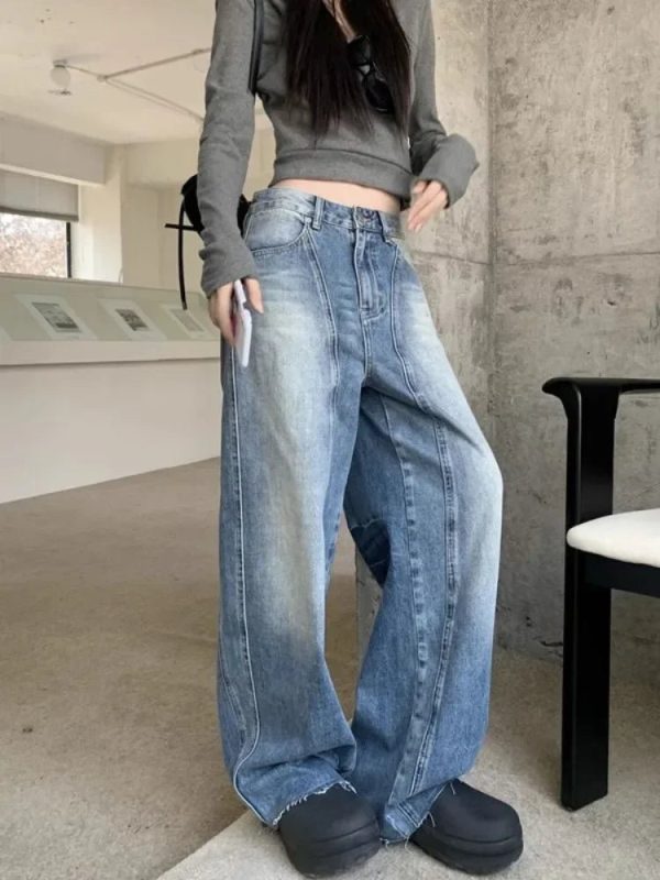 Vintage Washed Wide-Leg Jeans for Y2K Fashion, 2000s Style Outfits