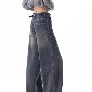 Vintage Washed Wide-Leg Jeans for Y2K Fashion, 2000s Style Outfits