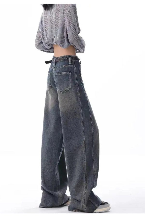 Vintage Washed Wide-Leg Jeans for Y2K Fashion, 2000s Style Outfits