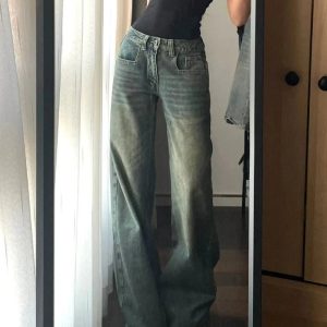 Vintage Washed Wide-Leg Jeans for Y2K Fashion, 2000s Style Outfits