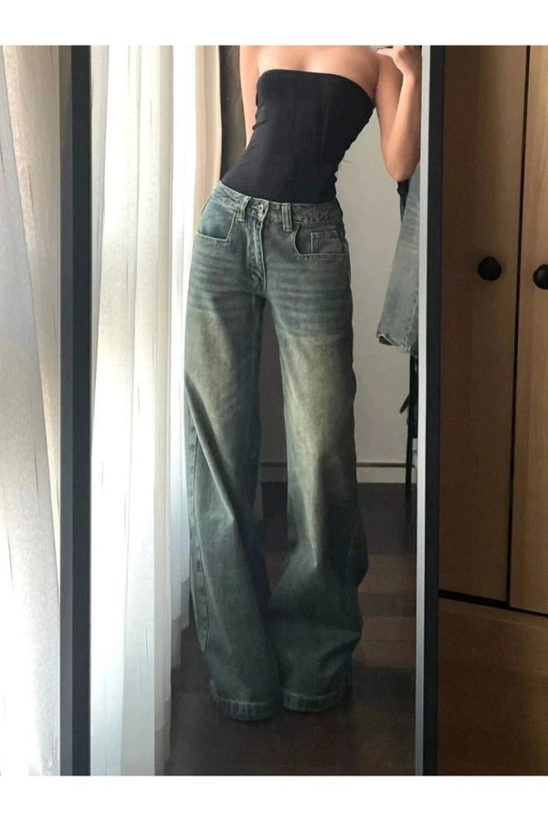 Vintage Washed Wide-Leg Jeans for Y2K Fashion, 2000s Style Outfits