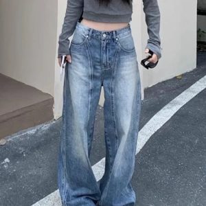 Vintage Washed Wide-Leg Jeans for Y2K Fashion, 2000s Style Outfits