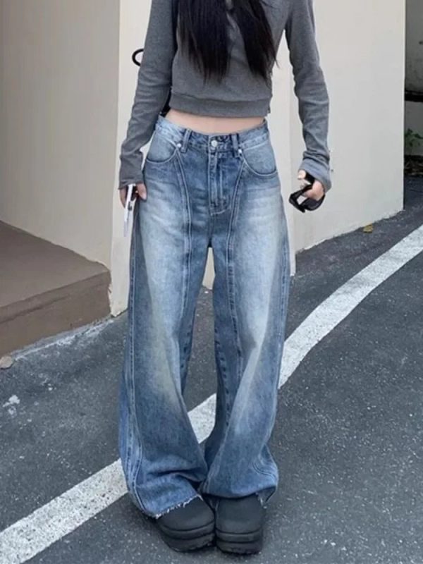 Vintage Washed Wide-Leg Jeans for Y2K Fashion, 2000s Style Outfits