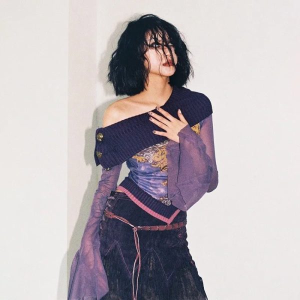 Violet Witch Velvet Top - Trendy Y2K Fashion Outfit for Fall 2000s Style