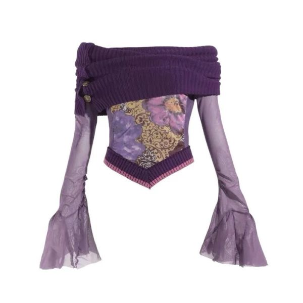 Violet Witch Velvet Top - Trendy Y2K Fashion Outfit for Fall 2000s Style