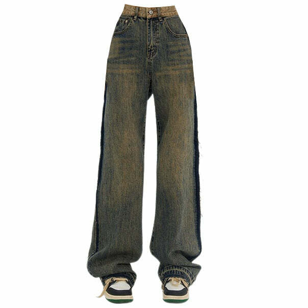 Washed Brown Jeans with Contrast Pocket - Y2K Fashion Outfit Inspiration