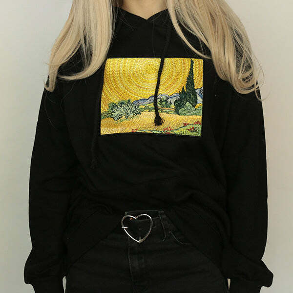 Wheat Field with Cypresses Hoodie - Iconic Y2K Fashion Outfit for Fall