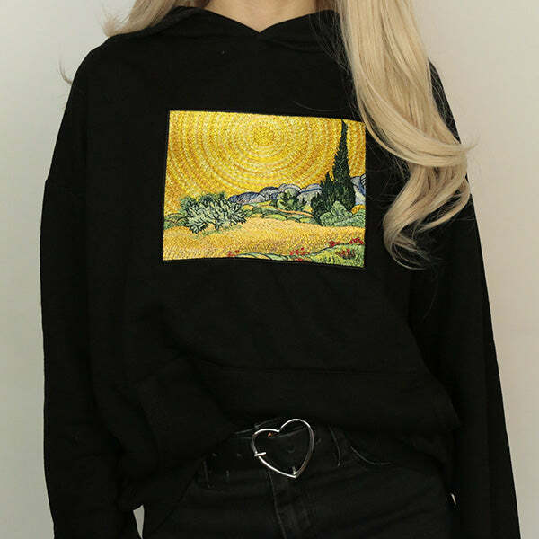 Wheat Field with Cypresses Hoodie - Iconic Y2K Fashion Outfit for Fall