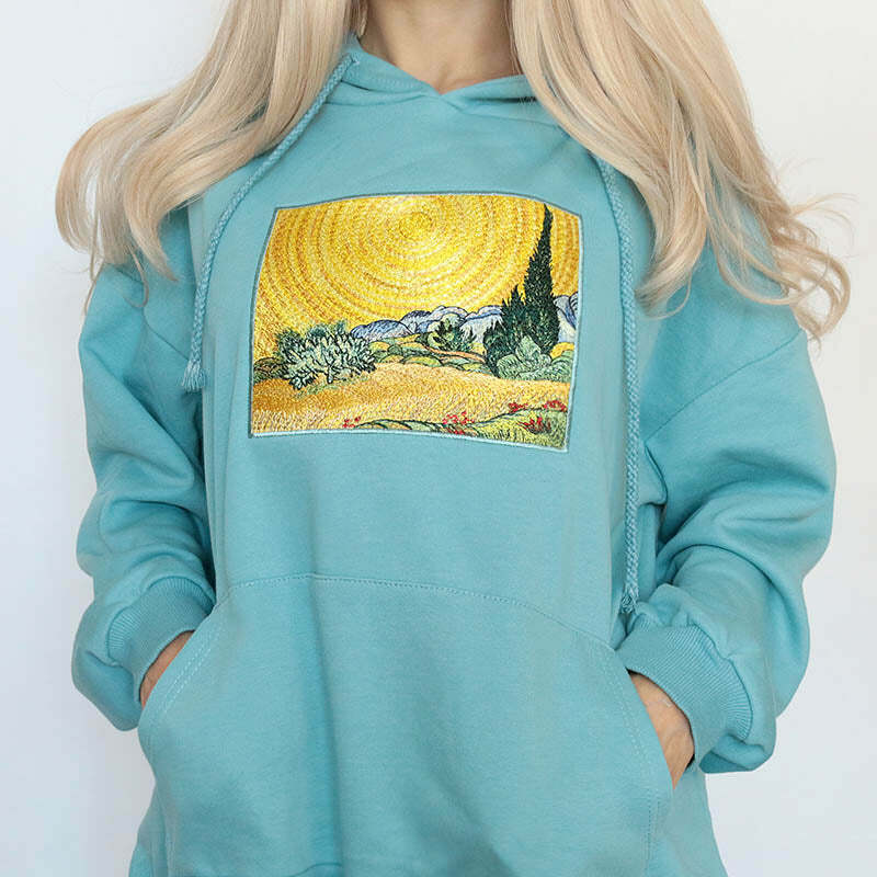 Wheat Field with Cypresses Hoodie - Iconic Y2K Fashion Outfit for Fall