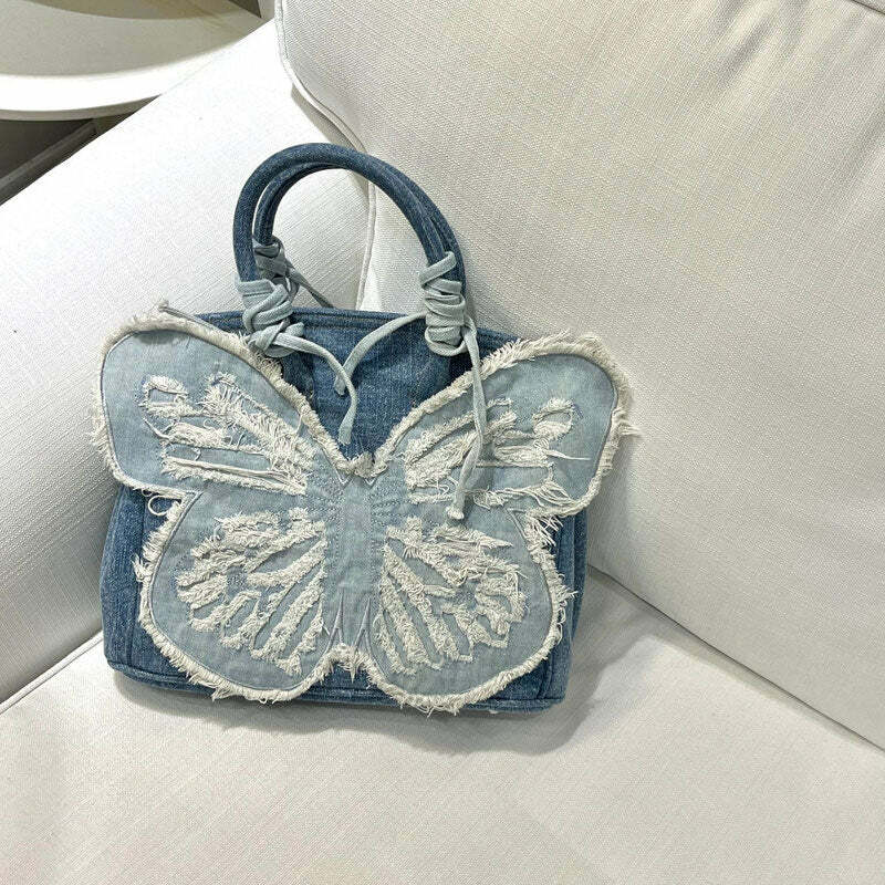 Y2K Aesthetic Denim Butterfly Handbag | Iconic 2000s Fashion Outfits