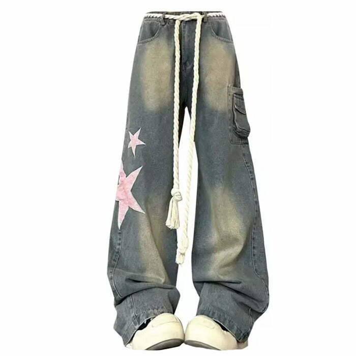 Y2K Aesthetic Star Jeans - Trendy 2000s Fashion Outfit for Fall Mcbling