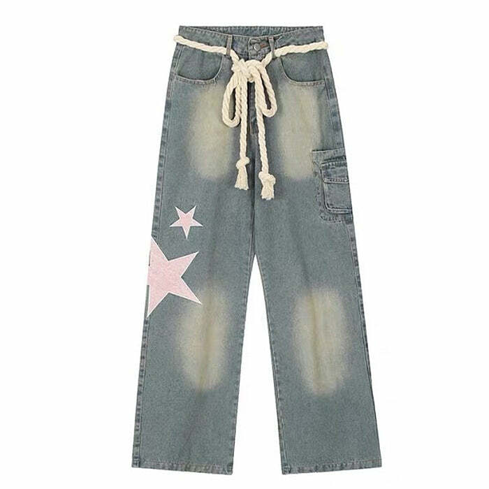 Y2K Aesthetic Star Jeans - Trendy 2000s Fashion Outfit for Fall Mcbling