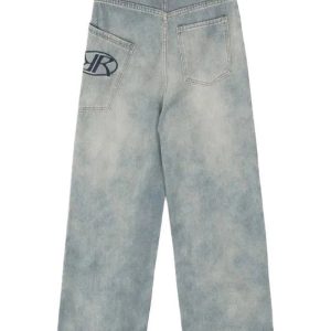 Y2K Loose Fit Logo Jeans - Trendy 2000s Fashion Outfits for Women