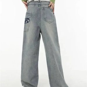 Y2K Loose Fit Logo Jeans - Trendy 2000s Fashion Outfits for Women