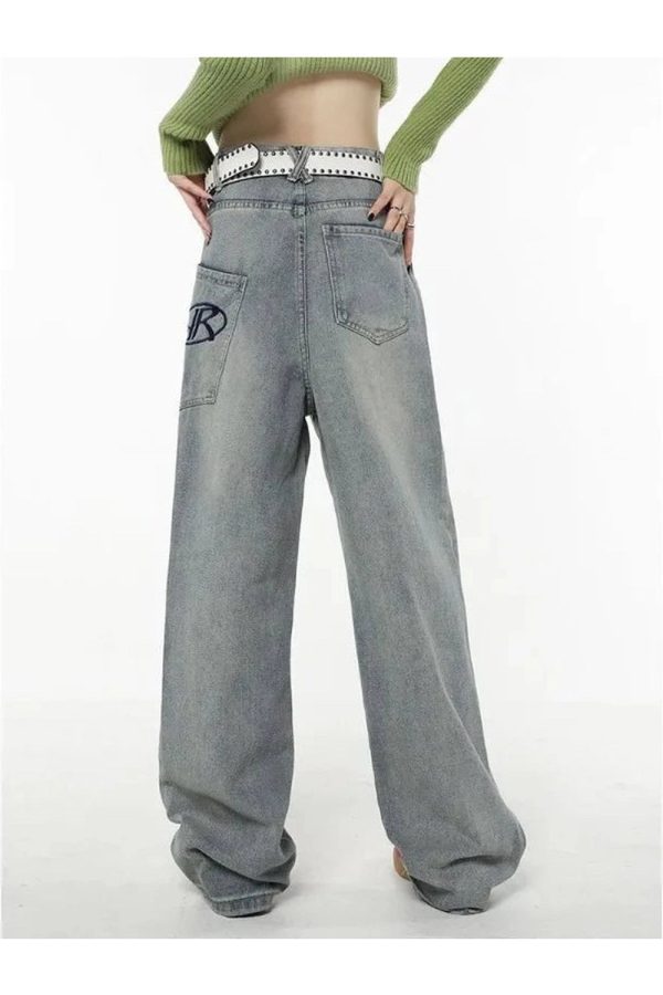 Y2K Loose Fit Logo Jeans - Trendy 2000s Fashion Outfits for Women