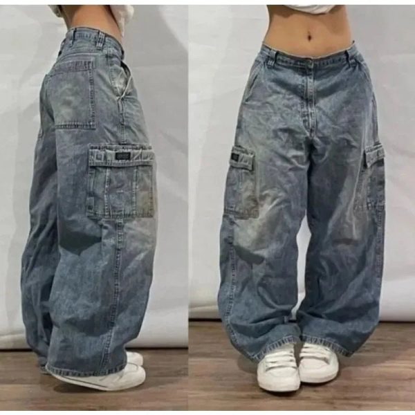 Y2K Oversized Pocket Jeans - Cute 2000s Outfits & Flair Jeans Fashion