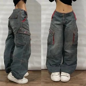 Y2K Oversized Pocket Jeans - Cute 2000s Outfits & Flair Jeans Fashion