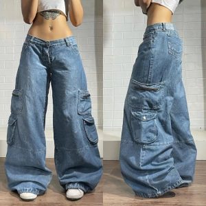 Y2K Oversized Pocket Jeans - Cute 2000s Outfits & Flair Jeans Fashion