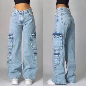 Y2K Oversized Pocket Jeans - Cute 2000s Outfits & Flair Jeans Fashion