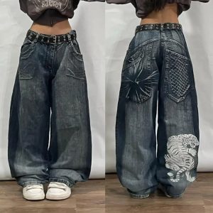 Y2K Oversized Pocket Jeans - Cute 2000s Outfits & Flair Jeans Fashion