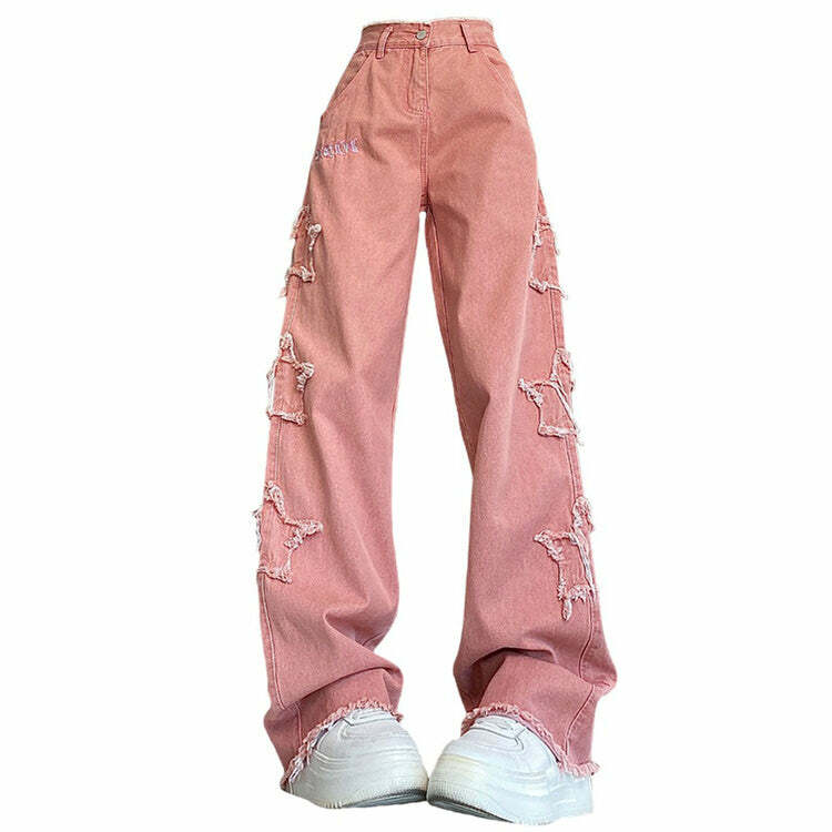 Y2K Pink Star Jeans - Trendy 2000s Fashion Outfit for Iconic Y2K Style