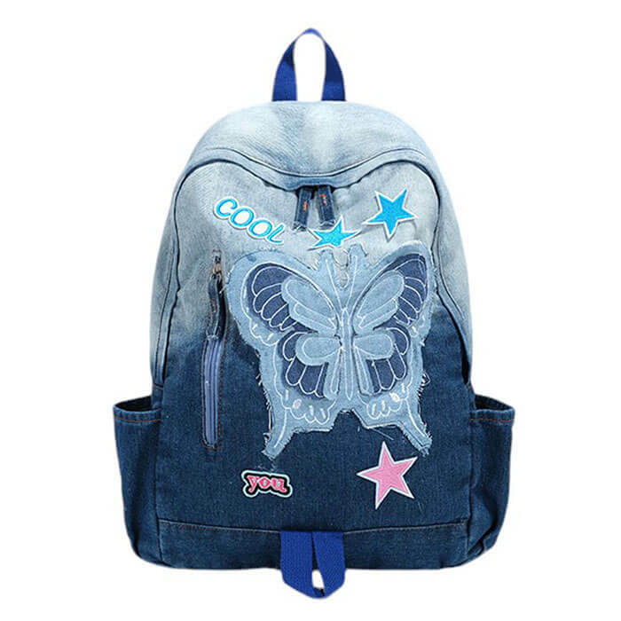 Y2K Style Butterfly Denim Backpack | Trendy 2000s Fashion Outfits