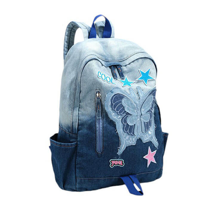 Y2K Style Butterfly Denim Backpack | Trendy 2000s Fashion Outfits