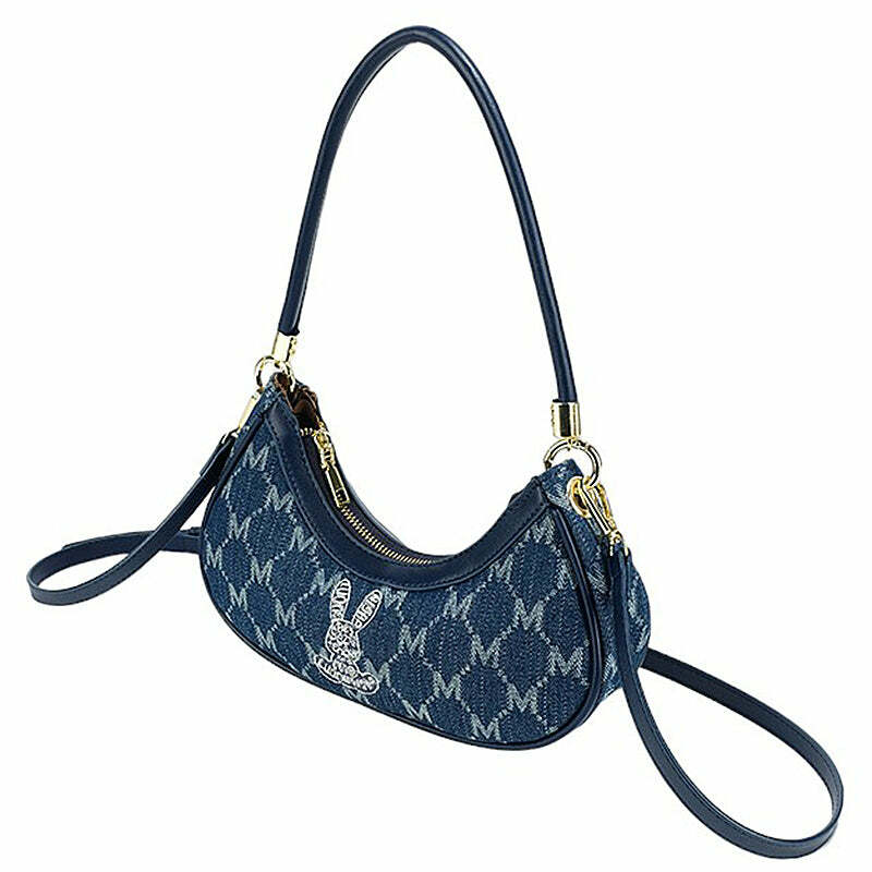 Y2K Style Monogram Pattern Denim Bag - Trendy 2000s Fashion Outfit Accessory